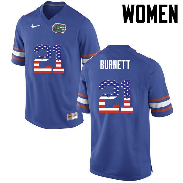 NCAA Florida Gators McArthur Burnett Women's #21 USA Flag Fashion Nike Blue Stitched Authentic College Football Jersey YBB6564PR